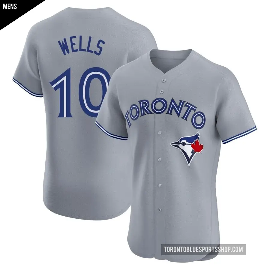 Men's Toronto Blue Jays ＃10 Vernon Wells Elite Gray Road Jersey