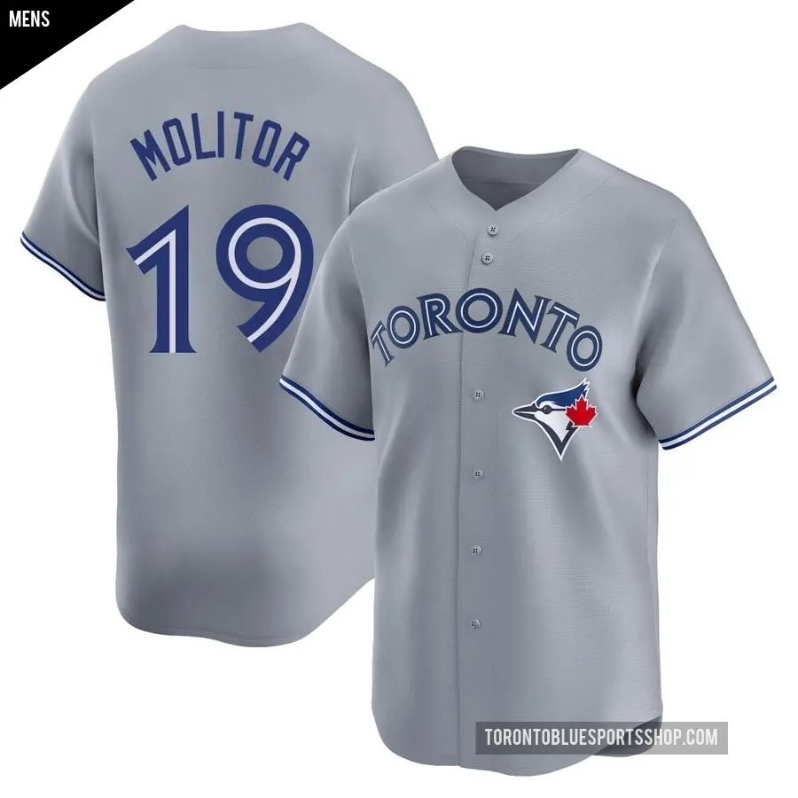 Men's Toronto Blue Jays ＃19 Paul Molitor Limited Gray Away Jersey