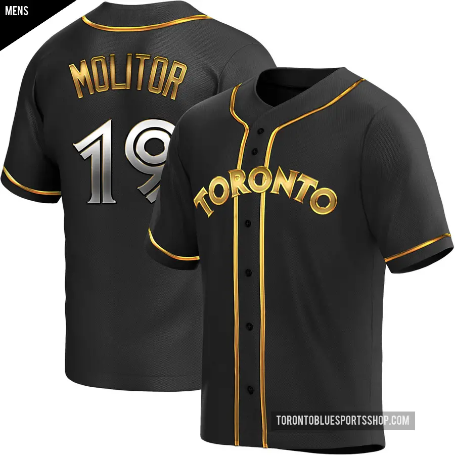 Men's Toronto Blue Jays ＃19 Paul Molitor Replica Gold Black en Alternate Jersey