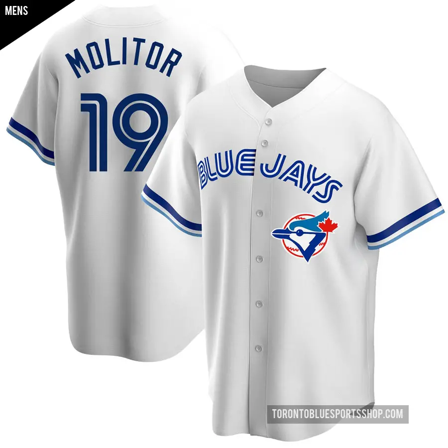 Men's Toronto Blue Jays ＃19 Paul Molitor Replica White Home Cooperstown Collection Jersey