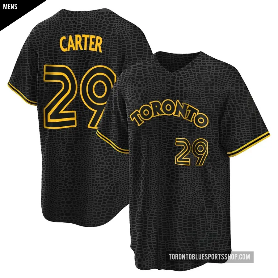 Men's Toronto Blue Jays ＃29 Joe Carter Replica Black Snake Skin City Jersey