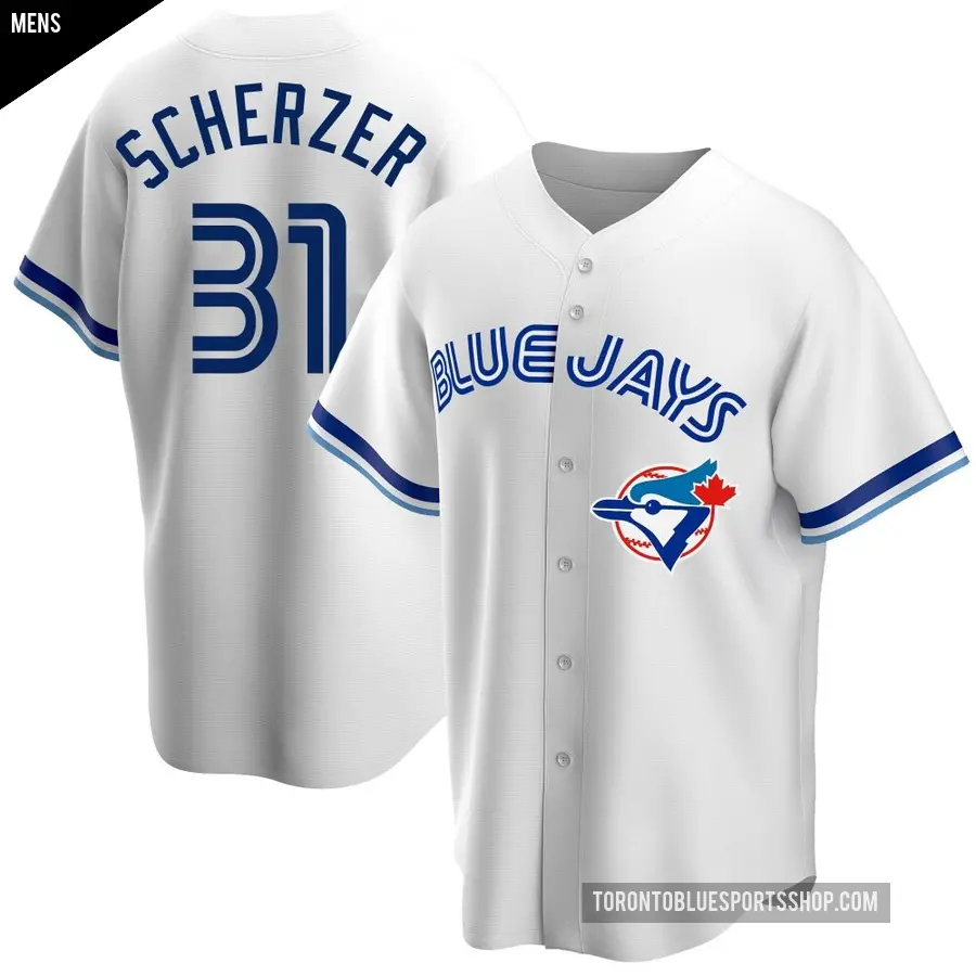 Men's Toronto Blue Jays ＃31 Max Scherzer Replica White Home Cooperstown Collection Jersey