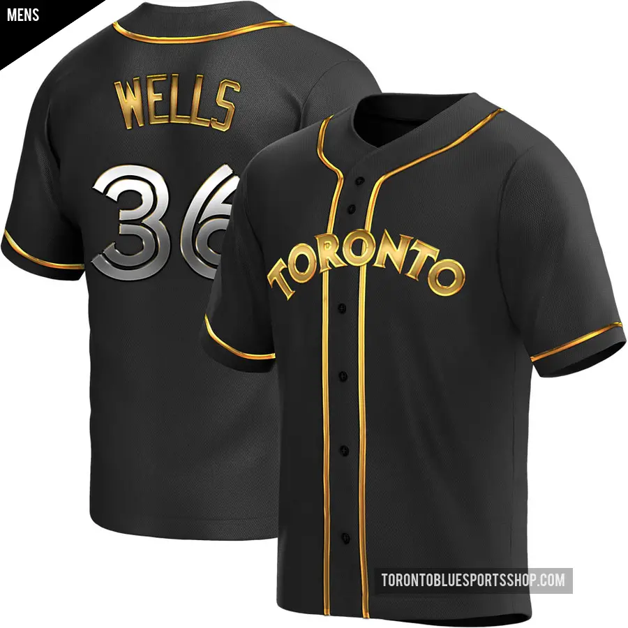 Men's Toronto Blue Jays ＃36 David Wells Replica Gold Black en Alternate Jersey