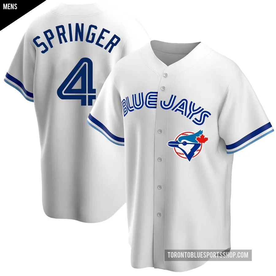 Men's Toronto Blue Jays ＃4 George Springer Replica White Home Cooperstown Collection Jersey