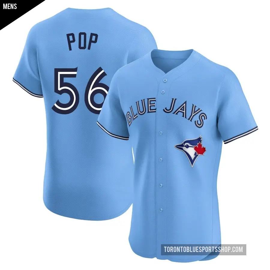 Men's Toronto Blue Jays ＃56 Zach Pop Elite Blue Powder Alternate Jersey