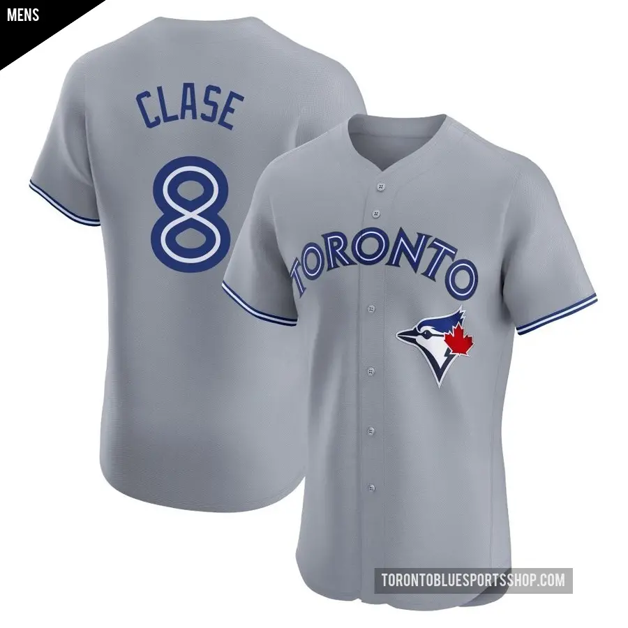 Men's Toronto Blue Jays ＃8 Jonatan Clase Elite Gray Road Jersey