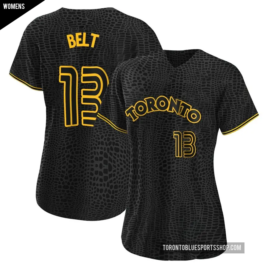 Women's Toronto Blue Jays ＃13 Brandon Belt Replica Black Snake Skin City Jersey