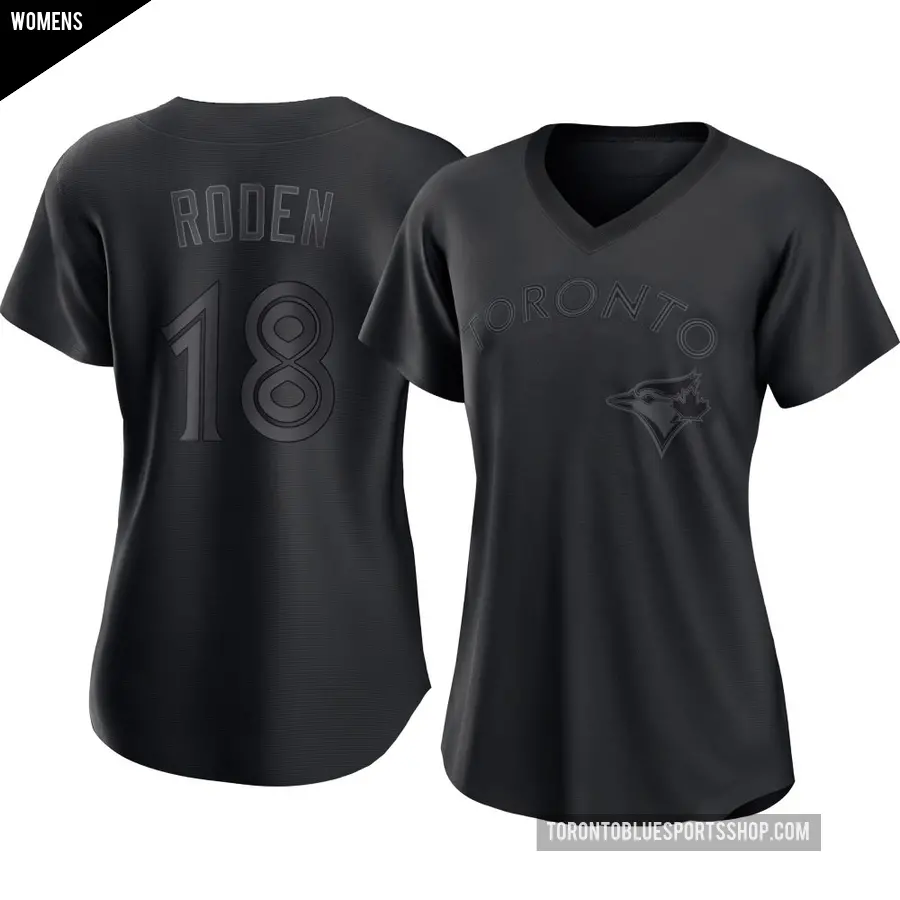 Women's Toronto Blue Jays ＃18 Alan Roden Replica Black Pitch Fashion Jersey