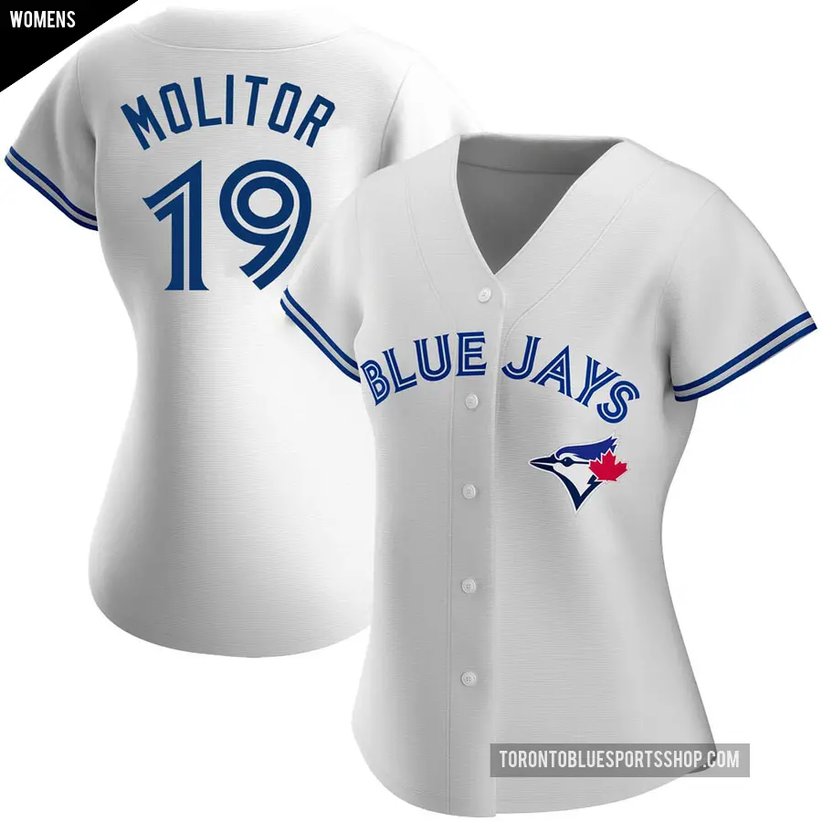 Women's Toronto Blue Jays ＃19 Paul Molitor Replica White Home Jersey