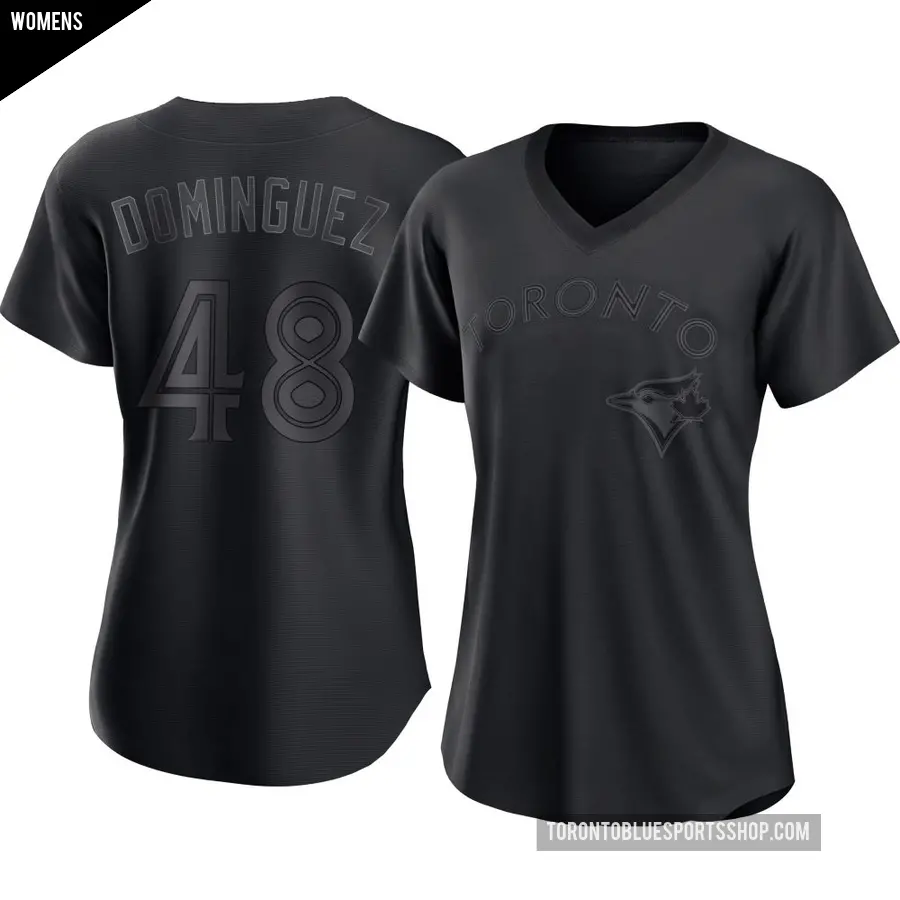 Women's Toronto Blue Jays ＃48 Seranthony Dominguez Authentic Black Pitch Fashion Jersey