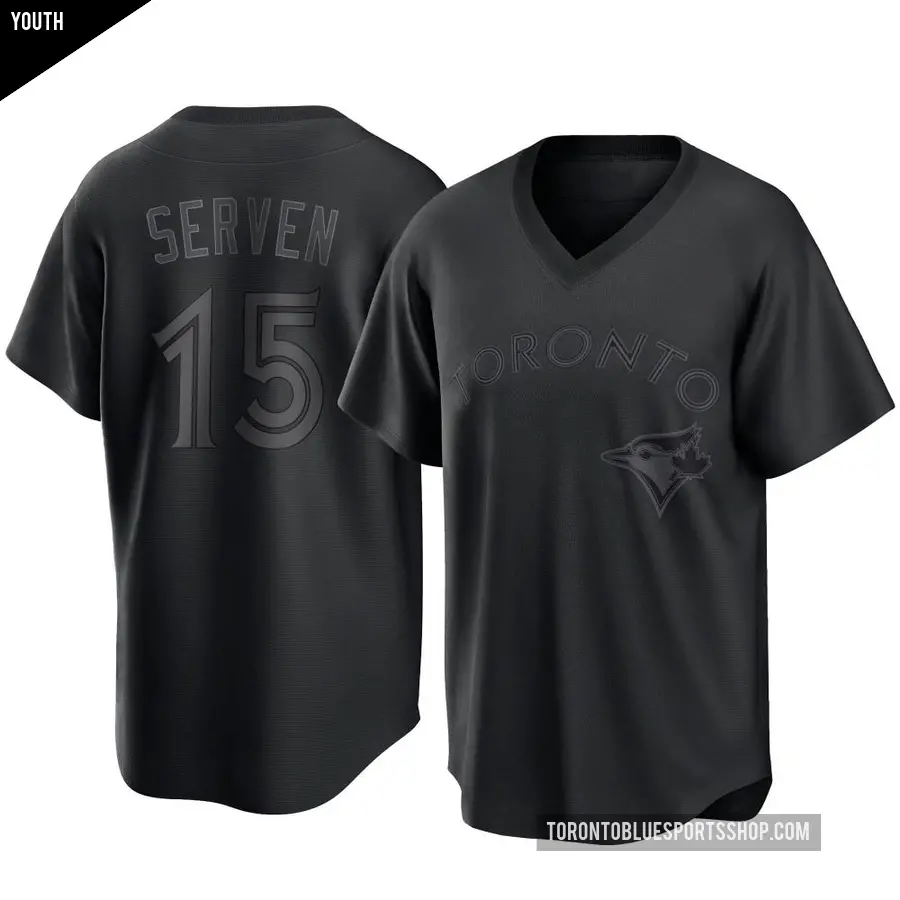 Youth Toronto Blue Jays ＃15 Brian Serven Replica Black Pitch Fashion Jersey