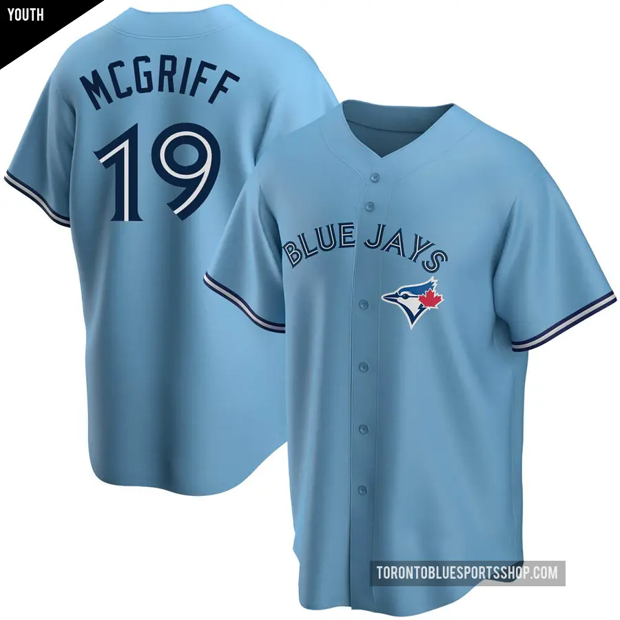 Youth Toronto Blue Jays ＃19 Fred Mcgriff Replica Blue Powder Alternate Jersey
