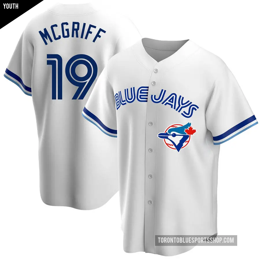 Youth Toronto Blue Jays ＃19 Fred Mcgriff Replica White Home Cooperstown Collection Jersey