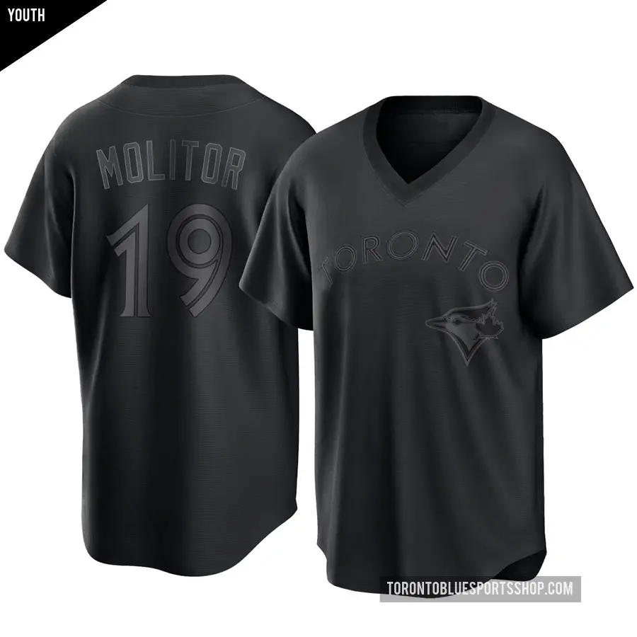 Youth Toronto Blue Jays ＃19 Paul Molitor Replica Black Pitch Fashion Jersey