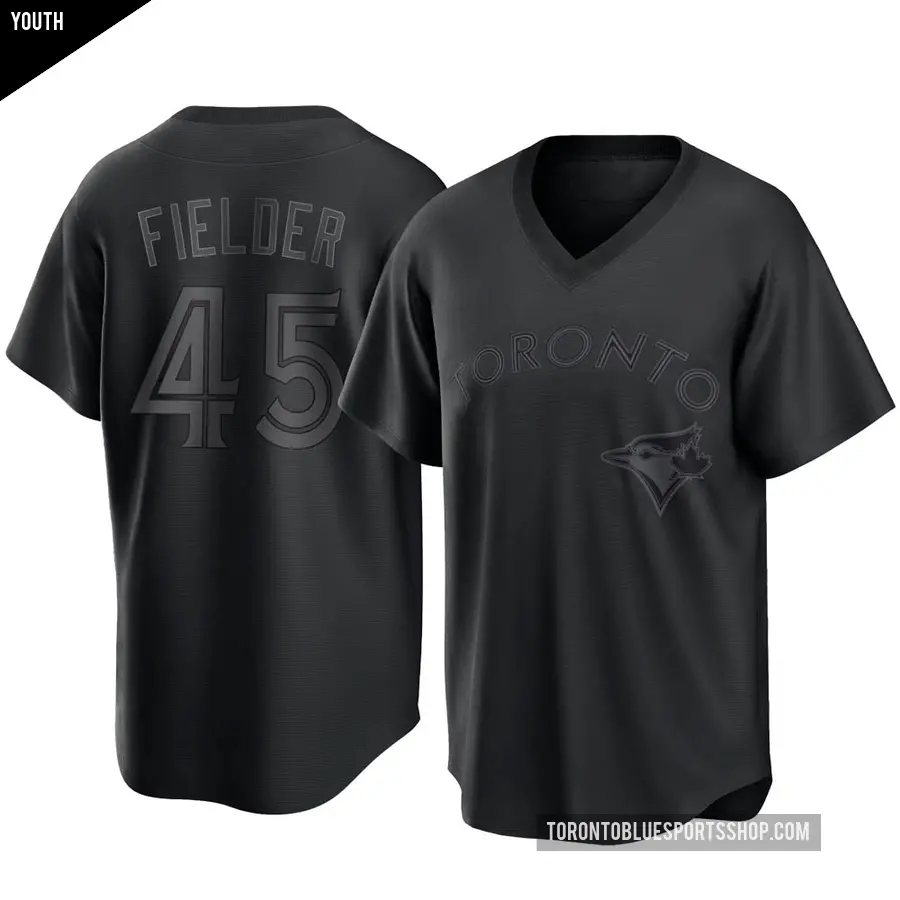 Youth Toronto Blue Jays ＃45 Cecil Fielder Replica Black Pitch Fashion Jersey