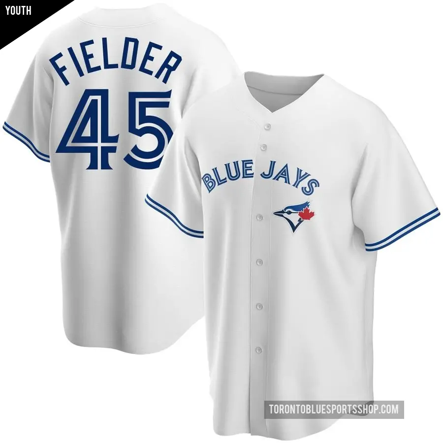 Youth Toronto Blue Jays ＃45 Cecil Fielder Replica White Home Jersey