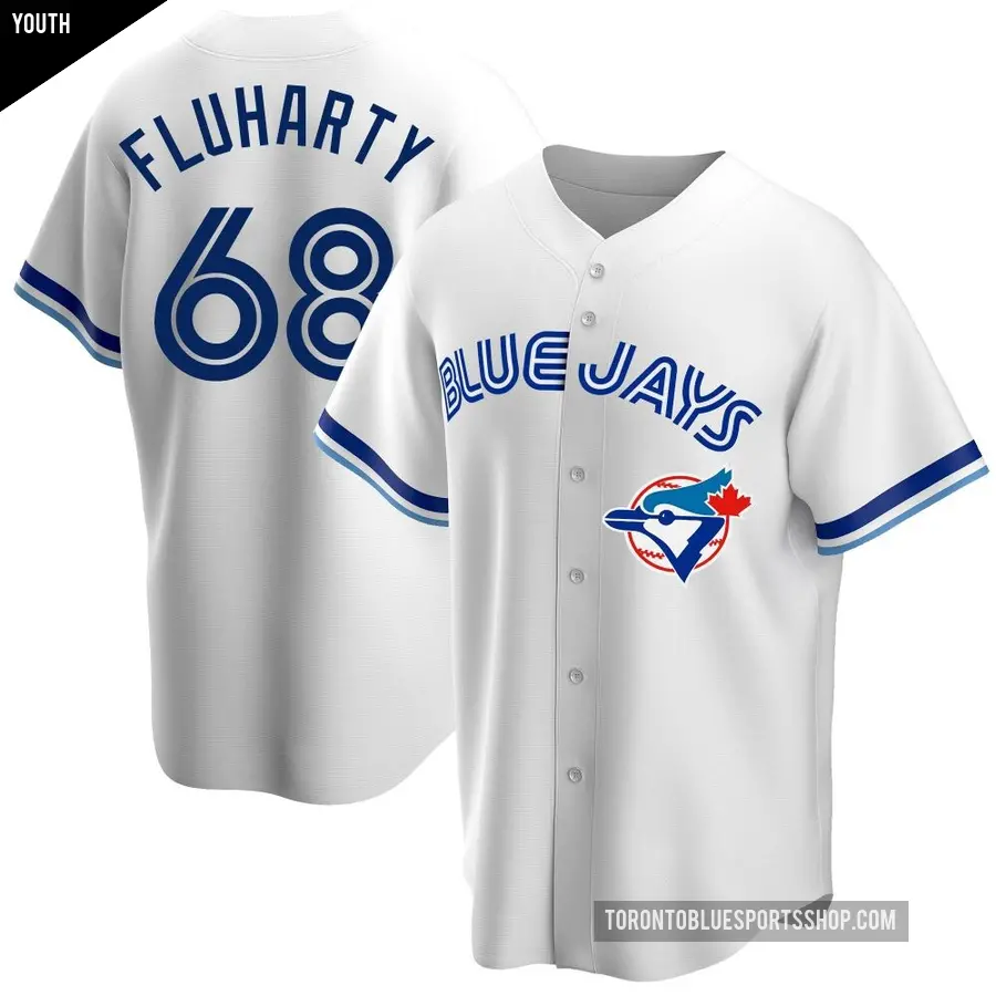 Youth Toronto Blue Jays ＃68 Mason Fluharty Replica White Home Cooperstown Collection Jersey